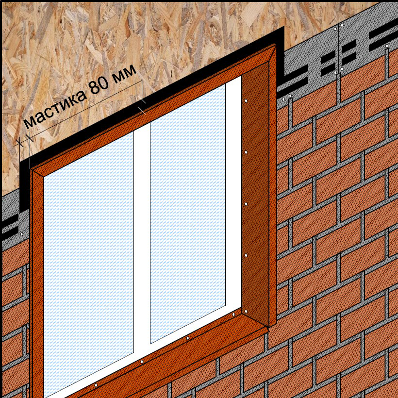 Монтаж фасадной плитки вокруг оконного проёма на наличник 3D с посыпкой (тип 5, таблица №2) brik